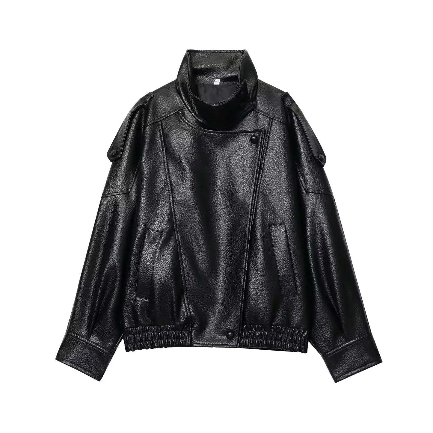 Women’s Black Faux Leather Jacket – Chic Casual Moto Coat