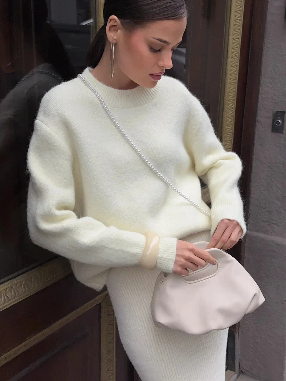 Women’s O Neck Knit Sweater – Basic Long Sleeve Pullover Top